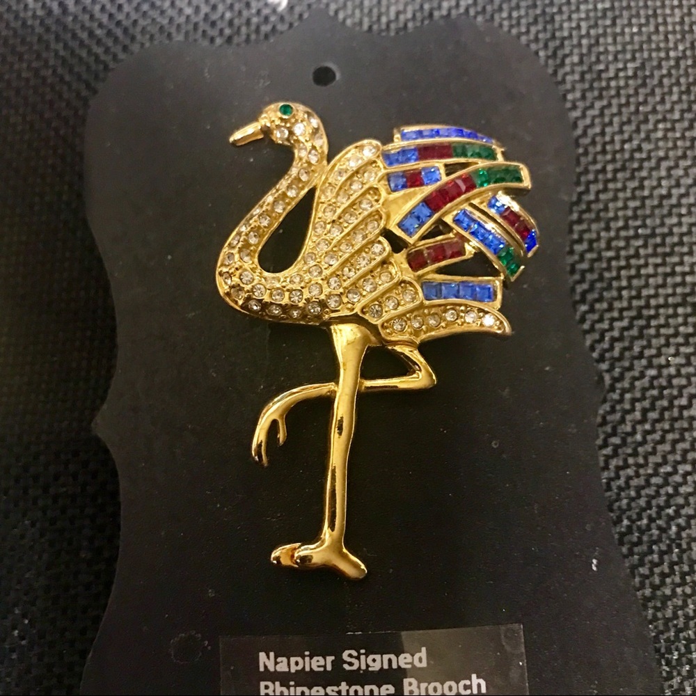 Napier signed rhinestone flamingo pin
